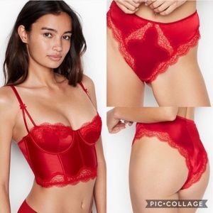 VS Red Satin Bra + Panty Set